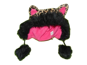 Leopard Print With Ears Fun Childrens Winter Hat Small Medium Girls New - Picture 1 of 2