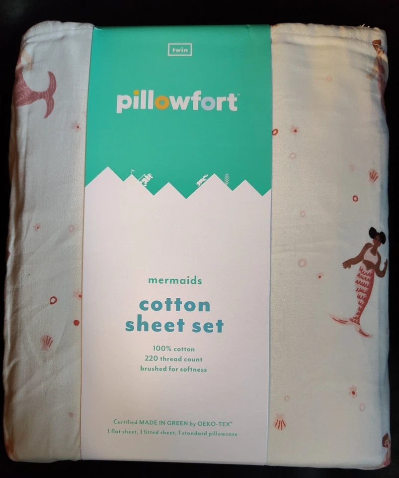 3 pc Pillowfort Magical Mermaids Twin Sheet Set 100 Cotton 220 Thread Count