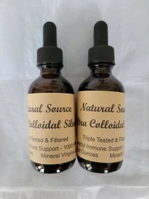 2 Botellas Fuente Natural Ultra Coloidal Plata 1000 PPM - 2oz Botellas Cuentagotas  Foto 1 de 2
