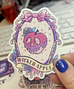 Wicked Apple Halloween Holographic Vinyl Waterproof Sticker Snow White Mirror - Picture 1 of 1
