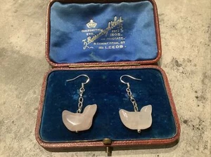 925 SILVER ROSE QUARTZ BIRD EARRINGS - Picture 1 of 2