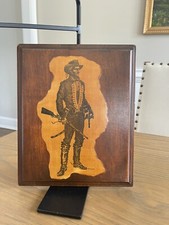 Vintage C. M. Russell Art Print On Wood plaque 12.75” Tall 10.5” wide cowboy