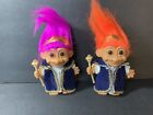 Lot of 2 King Royal Troll Dolls Figures Russ 5" Red Pink Hair W/ Scepter & Crown