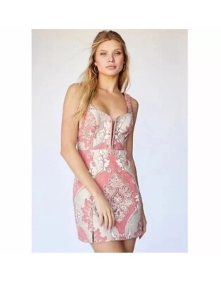 For Love & Lemons Brocade Mini Dress Size Large Pink Gold NWT - Image 1 of 4