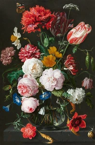 Still-life with Flowers in a Glass Vase 75cm x 49cm Canvas Print - Picture 1 of 1