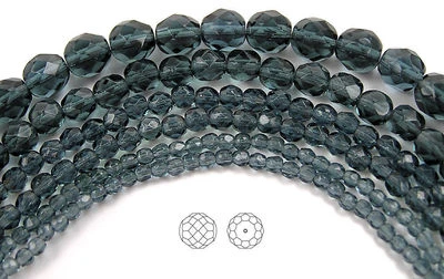 Czech Fire Polished Round Faceted Beads in Montana color 16”strand, silvery blue - Image 1 of 4