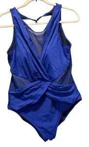 Crossover Badeanzug mit Netzeinsatz von Aqua Green Größe XL blau - Bild 1 von 7