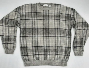 VTG Izod International Tour Club Men's Size M Sweater Grandpa Gray Black Plaid - Picture 1 of 12