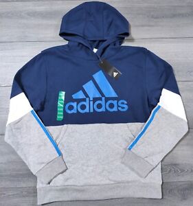 Adidas Hoodie Boys X-Large 18-20 Sweater Shirt Long Sleeve Blue Big Logo Graphic