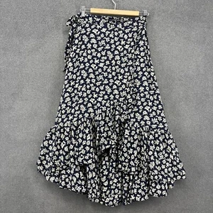 Polo Ralph Lauren Skirt Womens 12 Navy Floral Print Ruffle Hi-Low Hem Midi Wrap - Picture 1 of 14