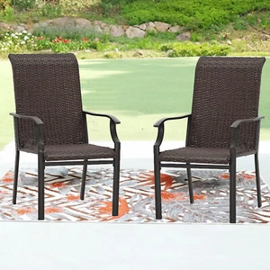 Set of 2 Patio Chairs Outdoor Rattan Wicker High Back Armchairs for Garden Yard - Picture 1 of 10