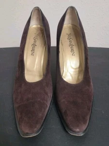 Vtg YVES SAINT LAURENT Brown Nubuck Suede Heels Sz 10 ITALY Iconic  - Picture 1 of 9