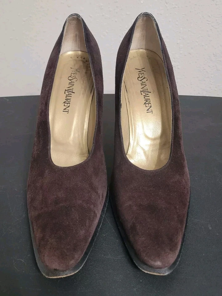De Colección YVES SAINT LAURENT Marrón Nobuck Gamuza Tacones Talla 10 ITALIA Icónicos  Foto 1 de 4