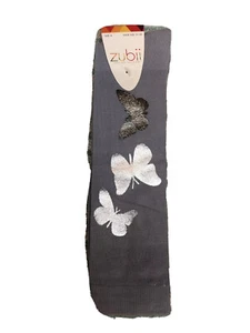 Zubii Girls Long Gray Socks W Silver Butterflies Size 8 - Picture 1 of 1