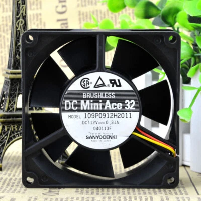SANYO 109P0912H2011 9032 9CM 12V 0.31A Inverter Chassis Industrial Cooling Fan - Image 1 of 4