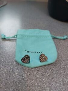 Return to love heart tag silver Earrings tiffany & Co With pouch 