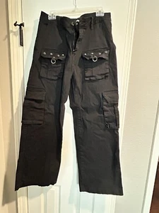 Womens Hot Topic Black Grommet Pocket Cargo Pants Size 11 New No Tags - Picture 1 of 5
