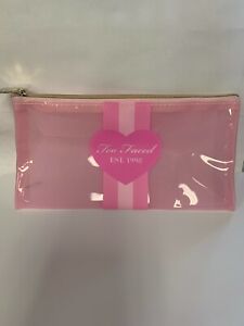 Lot of 2 Too Faced "EST..1998“ Clear Pink Cosmetic Makeup Bag ~ New !!