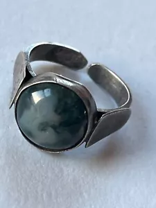 Sterling Israel Marked Silver MODERNIST Band w Round Ocean Jasper Stone Adjustab - Picture 1 of 12