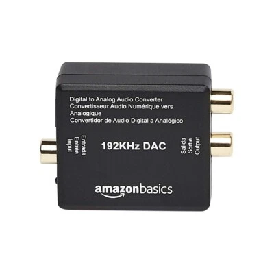 AMAZONBASICS 192KHz Digital Optical Coax to Analog RCA Audio Converter, ABS, Black, 2x1.6x1in
