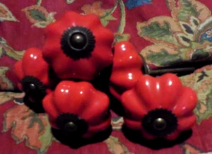 5 manijas de perillas de gabinete de cajón rústico rojo - herrajes de latón en forma de calabaza - Imagen 1 de 4