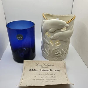 Lenox Dolphin Undersea Discovery Candle Holder with Blue Glass Insert Read - Picture 1 of 17