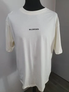 Unisex Cream Cotton Logo Balenciaga T Shirt Oversized Size S BNWT - Picture 1 of 3