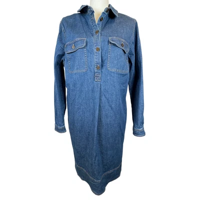 Boden Dress Womens 14 Tall Blue Denim Popover Shirt Long Sleeve Pockets Casual - Image 1 of 4