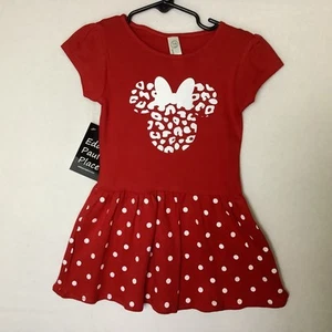 Disney Minnie Mouse Leopard Minnie w/Bow - Red Polka Dot Dress Size 4 - Picture 1 of 9