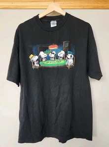 Camiseta De Colección Y2K 2000s Peanuts Snoopy Juego Poker Desteñida Negra Talla XL - Imagen 1 de 4