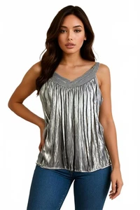 Silver Metallic Old Skool ValleyGirl tank top #glam Size M  - Foto 1 di 7