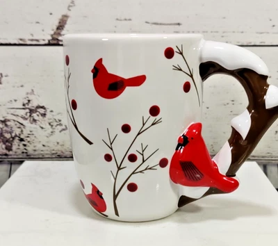 Taza de café Teleflora "Envía un abrazo" pintada a mano 12-14 oz Navidad Cardinal Foto 1 de 4