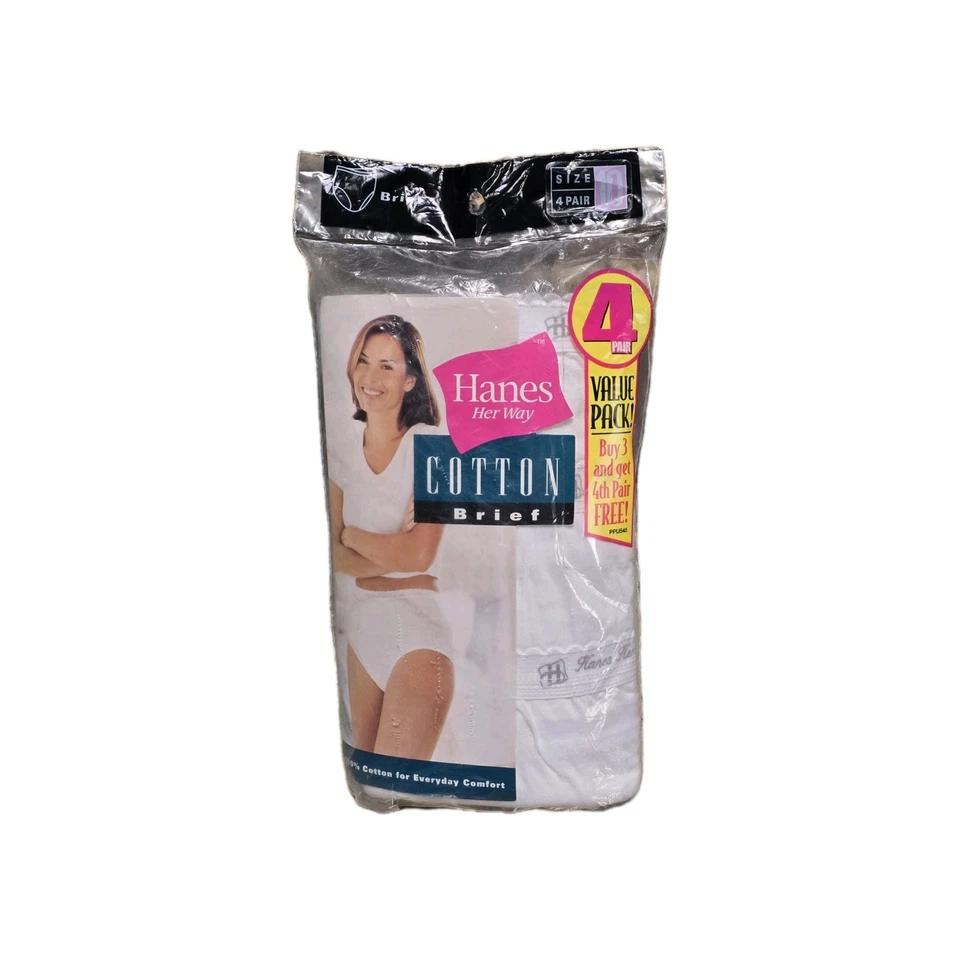 Vintage 1999 Hanes Her Way Cotton Briefs Undies 4 Pack Size 8 All White