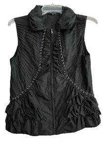 Elie Tahari | Top Full Zip Sleeveless Vest Sz Sm Chest 32in Length 22in Gothic - Picture 1 of 10