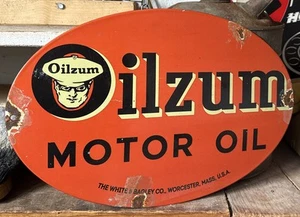Vintage 14” X 9.5” Oilzum Motor Oil Porcelain Metal Dealer Sign - Picture 1 of 2
