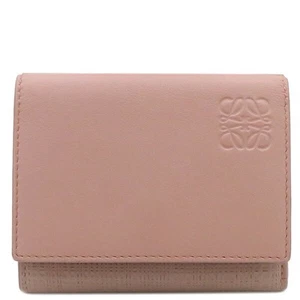Loewe Loewe Tri-Fold Wallet Linen Leather Pink Gold Metal Fittings - Picture 1 of 14