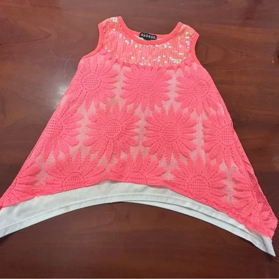 George Girls Sleeveless Top Coral Pink Floral Lace Sequin Detail - Image 1 of 4