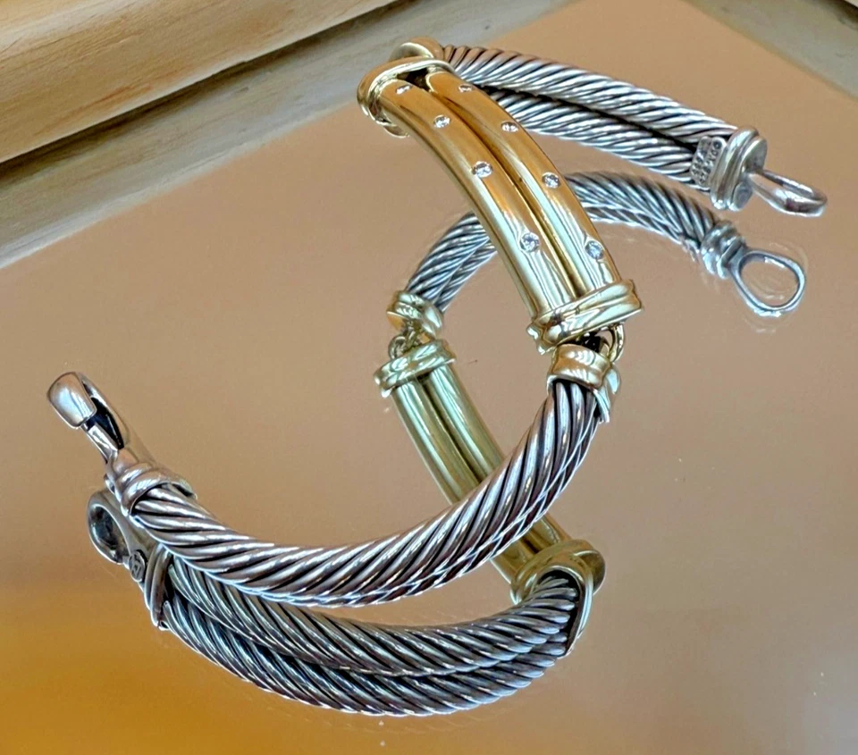 David Yurman Metro Double Cable Bracelet in Sterling Silver and 14K Yellow Gold Foto 1 de 4
