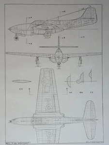 WW2 USA American Aircraft BELL P-59A AIRACOMET Scale Design Plan c1945 - Bild 1 von 2