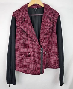 Torrid Womens Moto Jacket Size 3X Sleeve Burgundy Black Houndstooth Motorcycle - Picture 1 of 13