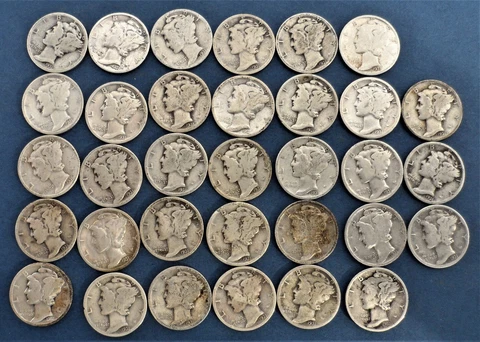 1931 P short Roll of 33 Mercury Dimes 90% Silver Cover