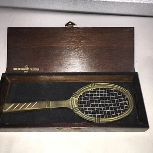 Vintage Tennis Racquet Solid Brass Love Is Our Game Paperweight Wooden Gift Box - Picture 1 of 14