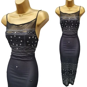 12 UK Karen Millen Vintage Black Grey Sequin Mesh Overlay Bodycon Cocktail Dress - Picture 1 of 9