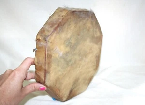 VTG CHEROKEE OCTAGON DRUM PARACORD ANIMAL SKIN FUR NATIVE AMERICAN INDIAN RARE - Picture 1 of 17