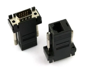 ADATTATORE CONVERTITORE DA VGA MASCHIO A LAN VGA TO LAN CAT 5 5e RJ45 EXTENDER - Foto 1 di 3