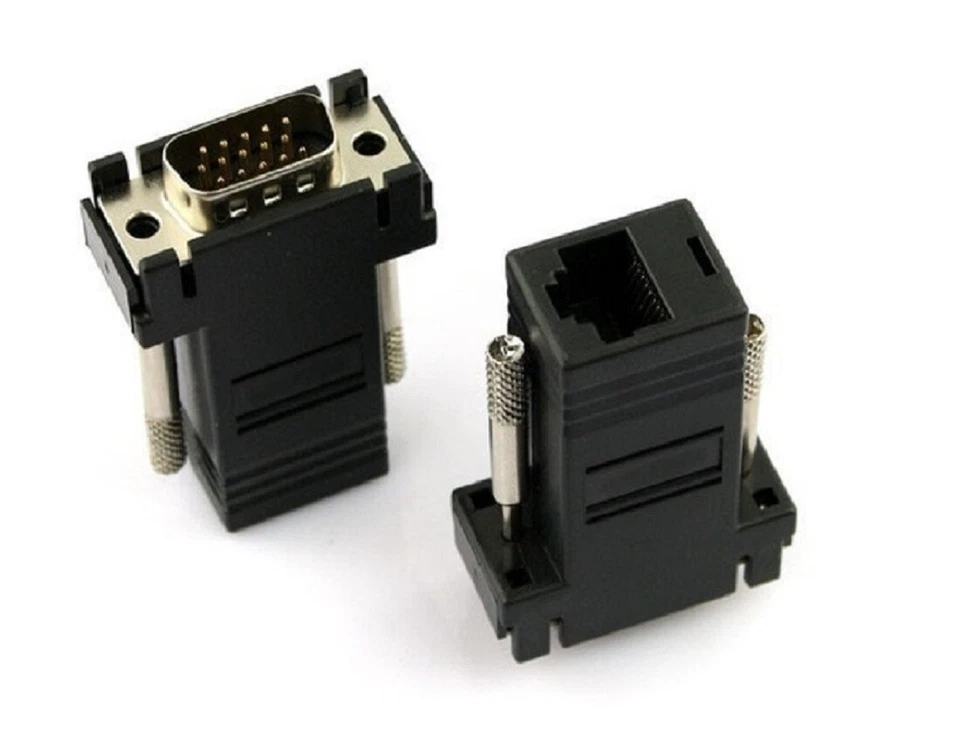 ADATTATORE CONVERTITORE DA VGA MASCHIO A LAN VGA TO LAN CAT 5 5e RJ45 EXTENDER - Immagine 1 di 3