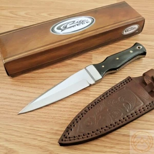 Boot Fixed Knife 4.75" Stainless Steel Full Tang Dagger Blade Black Horn Handle - Picture 1 of 12