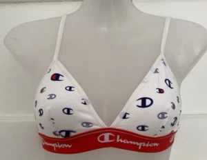 Champion Authentic Athleticwear Women's White & Red Triangle Print Crop Bra Sz 8 - Picture 1 of 11