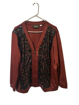 Кардиган на молнии женский Bob Mackie размер 1X носимый художественный бордовый с блестками - Изображение 1 из 4