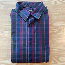 Mexx Slim Fit Shirt Check Medium Purple Blue 21" Pit-to-Pit Designer Fashion Men
